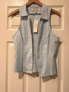 Urban Outfitters Pale Blue & White Striped Sleeveless Button-Down Shirt